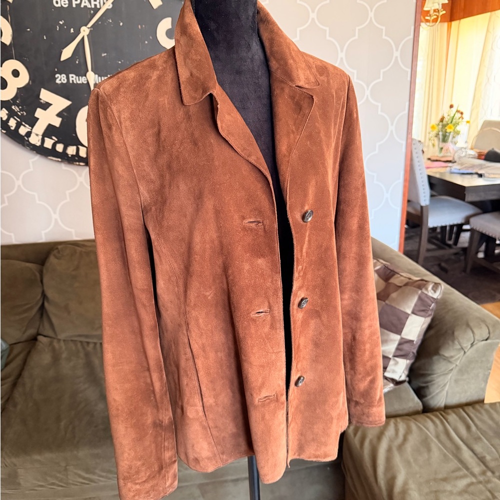 Brown Suede Button-Front Jacket